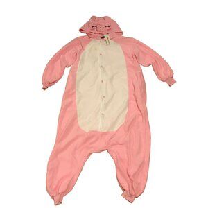 New Cosplay Pink Pig Kigurumi Costume Pajamas Hood Adult Size L Fleece One Piece